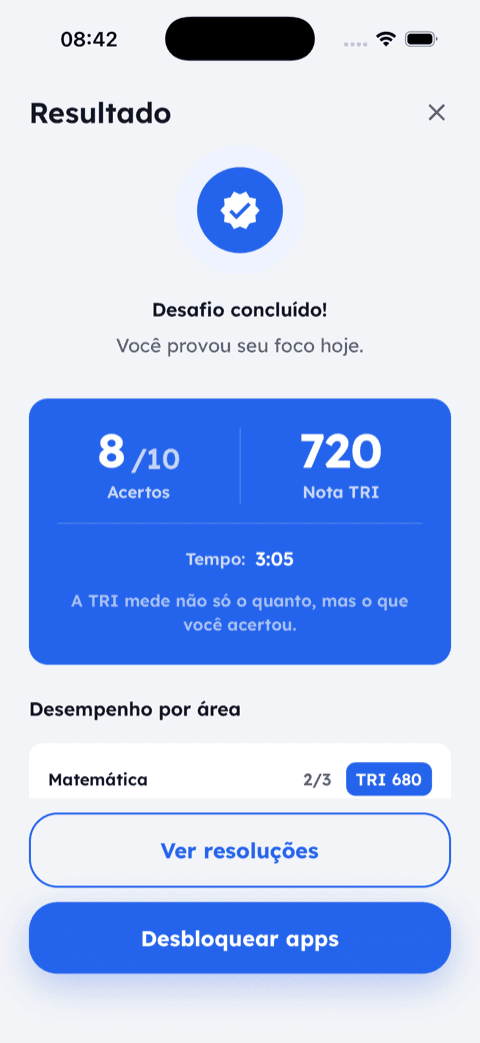 Nota por área, na mesma escala do exame oficial.